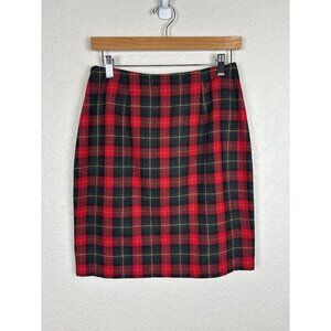 Vintage Red & Black Plaid Casual Corner Womens Skirt Size 8 Wool Blend Academia